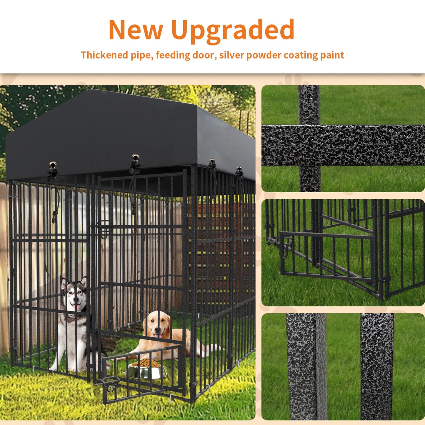 Metal Dog Kennel Outdoor Yard Cage Animal Runs Crate Playpen Roof Cover