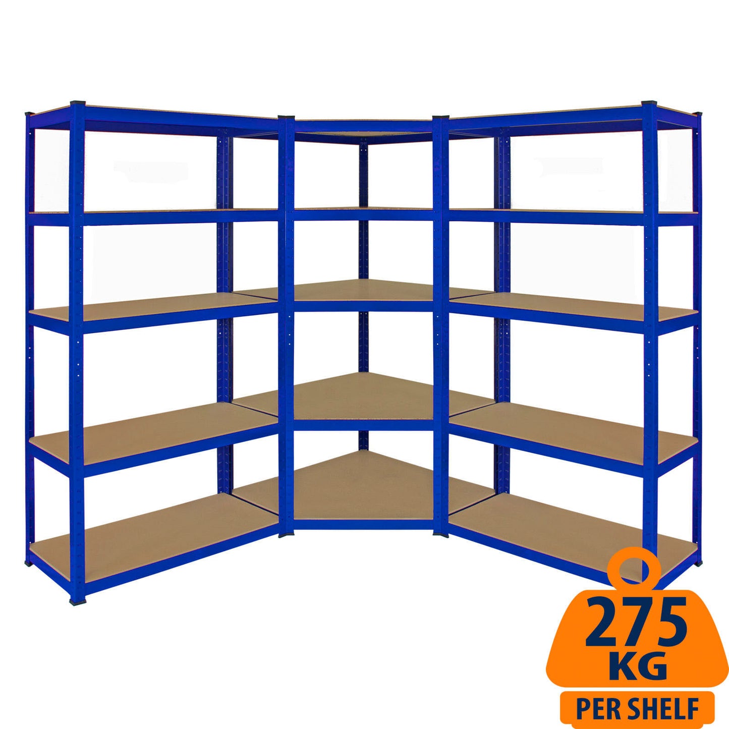 Heavy Duty Garage Corner Kit, 1 x Corner Shelving unit1800mm H x 900mm W x 450mm D & 2 x Heavy Duty Shelving units 1800mm H x 900mm W x 450mm D Massive capacity of 4125LG