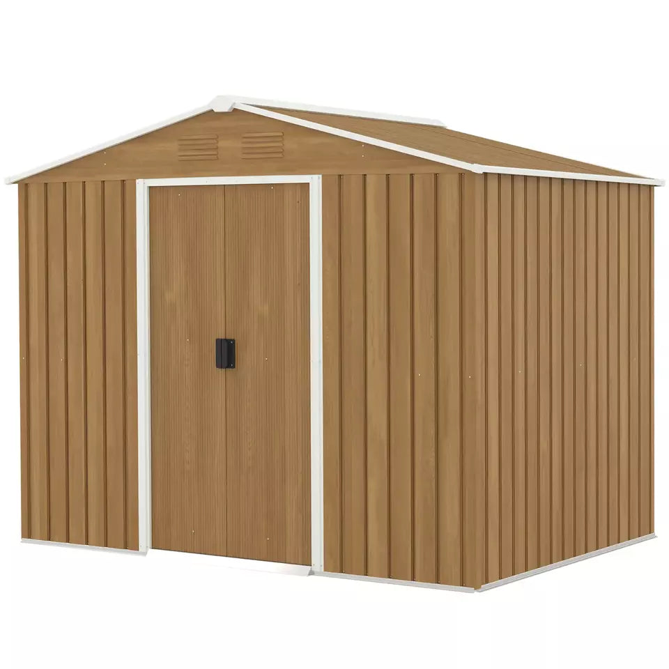 Large Metal Garden Shed 8 x 6ft Wood Effect Tool Storage Sliding Door Lockable