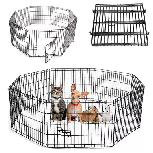61CM Dog Pet Pen 8 Panel Metal Puppy Playpen Run Cage Fence Enclosure Indoor UK