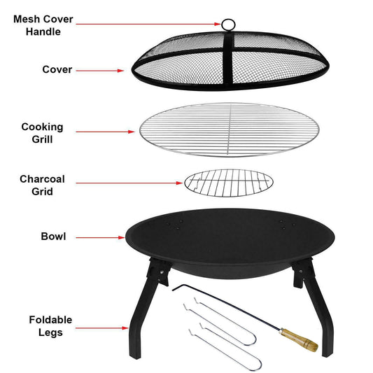 Large Round Steel Fire Pit Folding Garden Patio Camping Heater Burner BBQ Grill