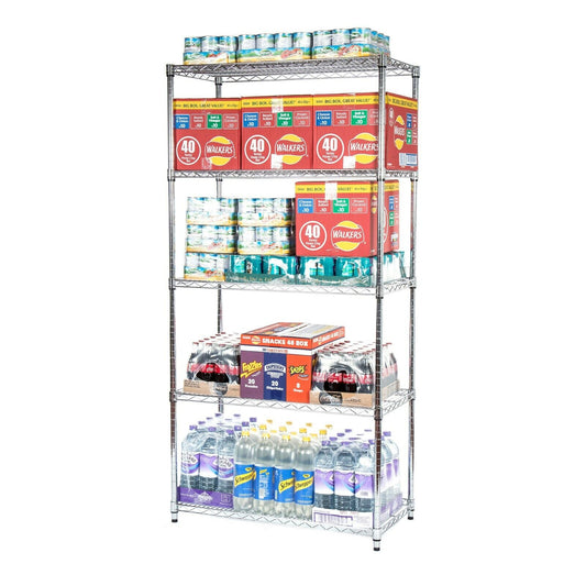 HEAVY DUTY Chrome Wire 5 Tier Shelving Unit Kitchen/Office/Retail 500KG per Unit
