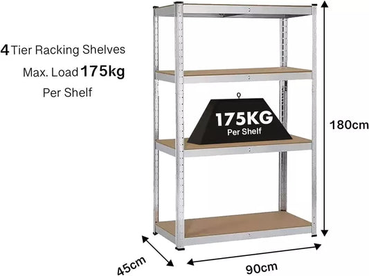 Garage Racking 4 Tier Shelving Unit Boltless Heavy Duty Metal Shelf Shed Storage