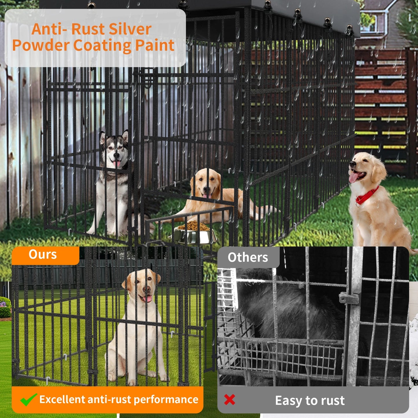 Metal Dog Kennel Outdoor Yard Cage Animal Runs Crate Playpen Roof Cover