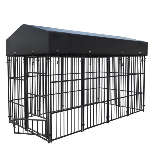 Metal Dog Kennel Outdoor Yard Cage Animal Runs Crate Playpen Roof Cover