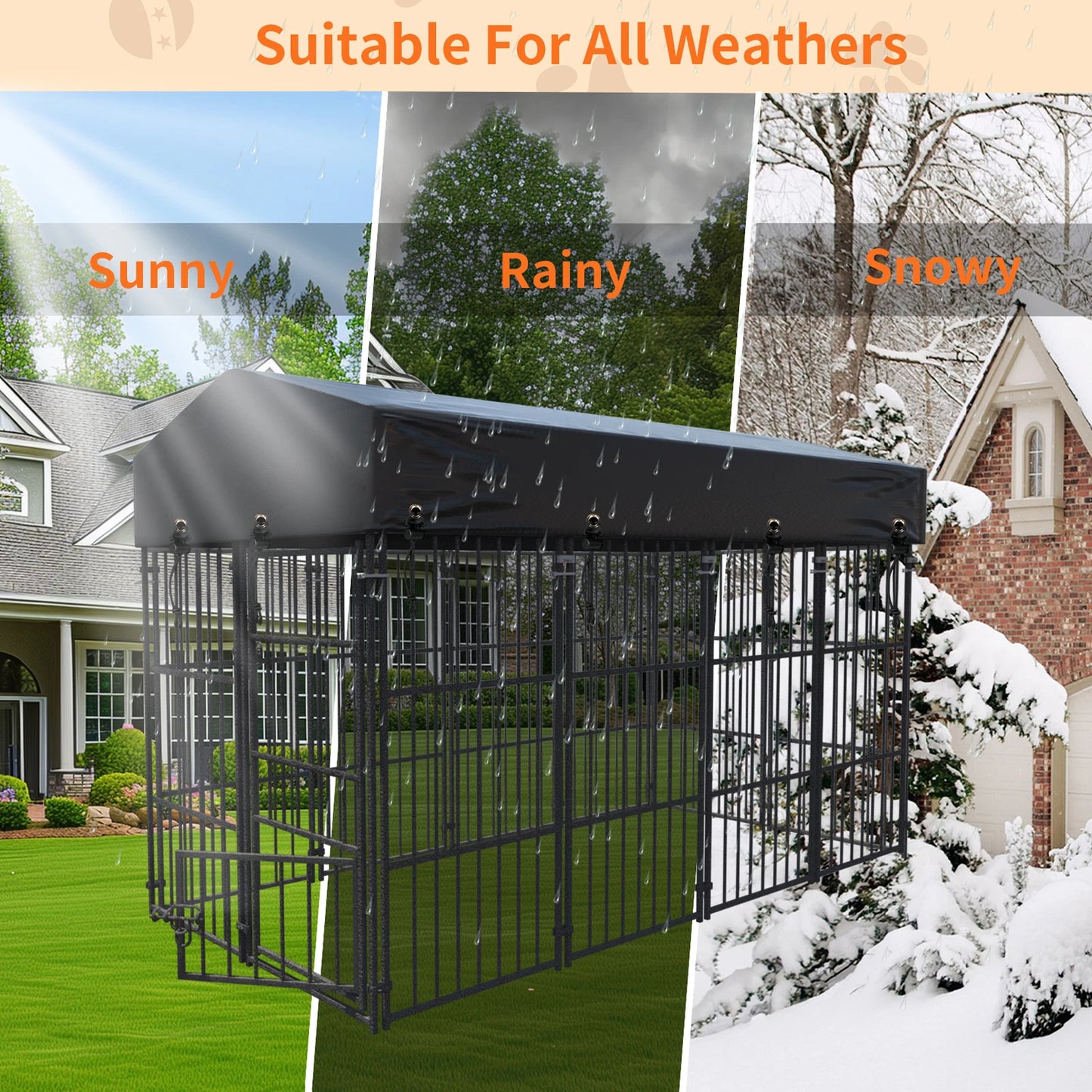 Metal Dog Kennel Outdoor Yard Cage Animal Runs Crate Playpen Roof Cover