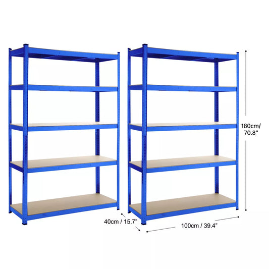 Blue 1800 x 100 x 40 cm Boltless 5 Tier Racking Heavy Duty Garage Shelving Storage Shelves Steel Unit