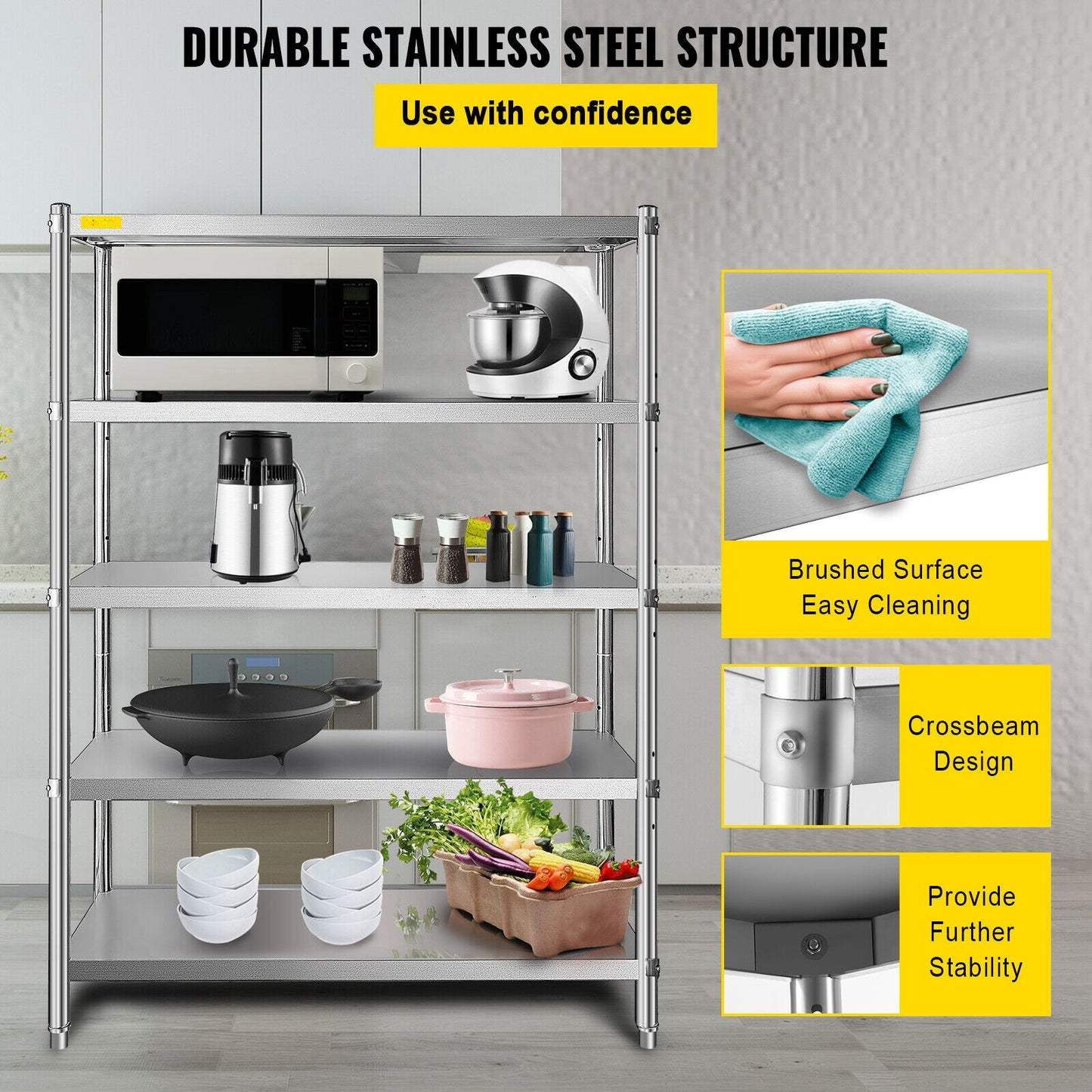 Shelving Unit Storage Kitchen Shelves 47.5x18in 5-Tier Stainless Steel