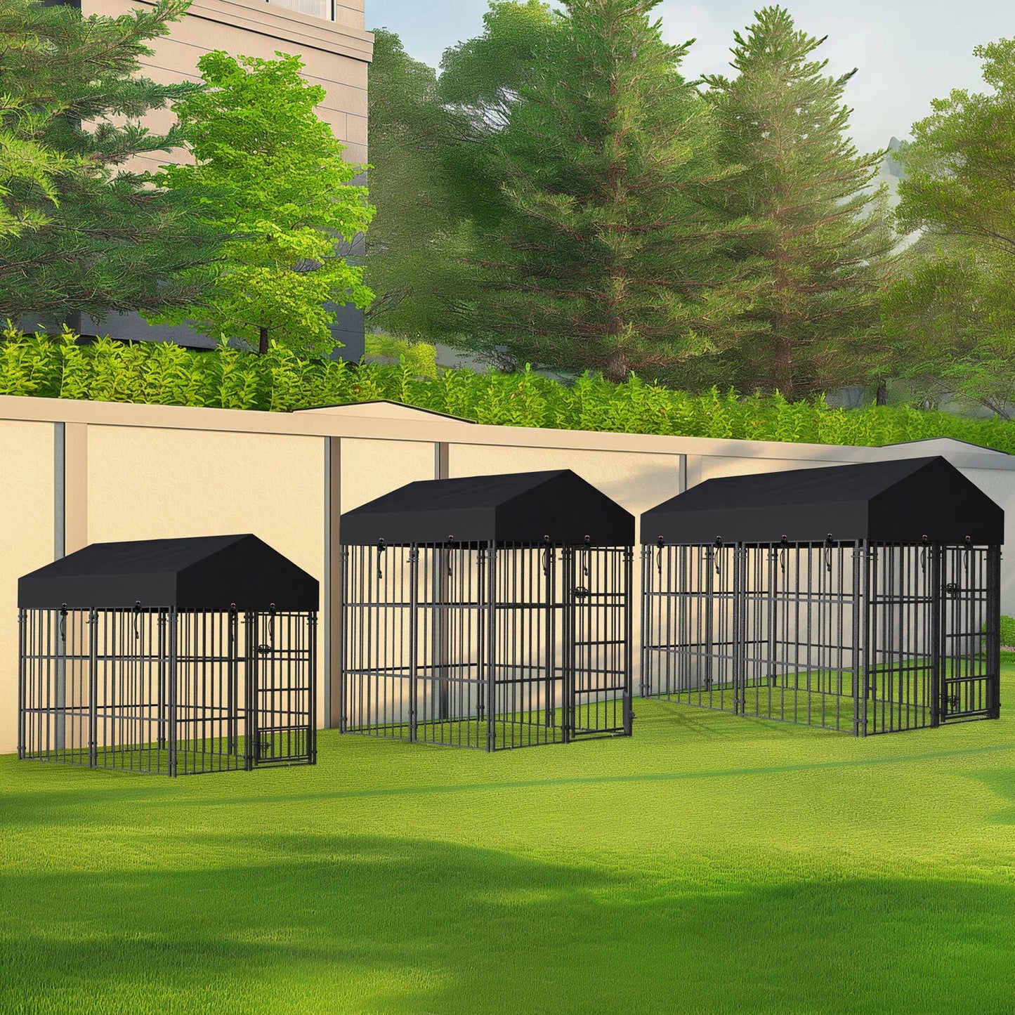 Metal Dog Kennel Outdoor Yard Cage Animal Runs Crate Playpen Roof Cover