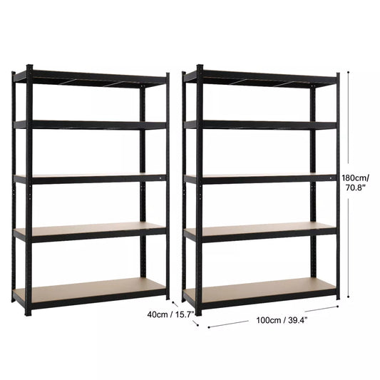 Black 1800 x 100 x 40 cm Boltless 5 Tier Racking Heavy Duty Garage Shelving Storage Shelves Steel Unit