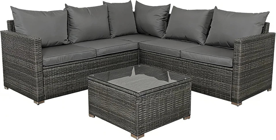 5 Seaters Rattan Garden Furniture Corner Sofa Set with Table, Outdoor Patio Set