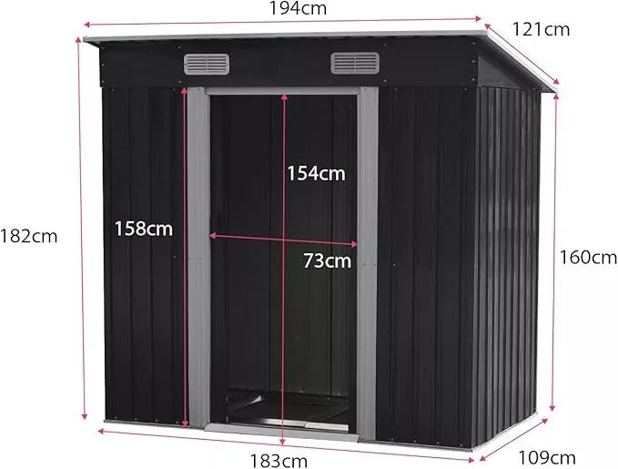 Metal Garden Shed 6 X 4, 6 X 8, 8 X 10ft Garden Storage With BASE FOUNDATION