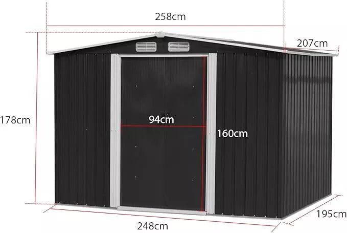 Metal Garden Shed 6 X 4, 6 X 8, 8 X 10ft Garden Storage With BASE FOUNDATION