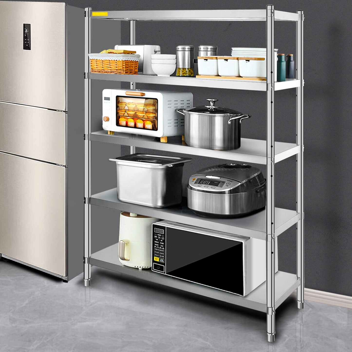Shelving Unit Storage Kitchen Shelves 47.5x18in 5-Tier Stainless Steel