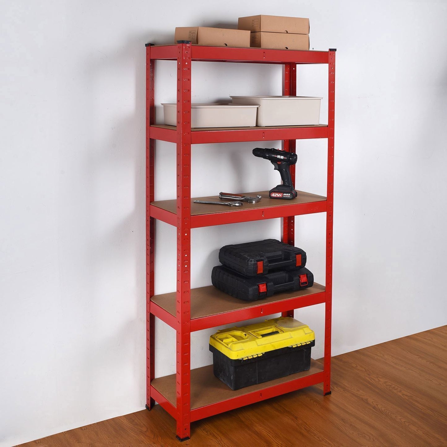 180 x 90 x 40cm (70.8 x 35.4 x 15.7 inches) Red 5 Tier Racking Shelf Heavy Duty Garage Shelving Galvanised Storage Shelves