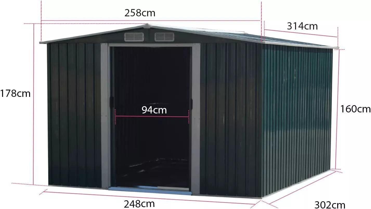 Metal Garden Shed 6 X 4, 6 X 8, 8 X 10ft Garden Storage With BASE FOUNDATION
