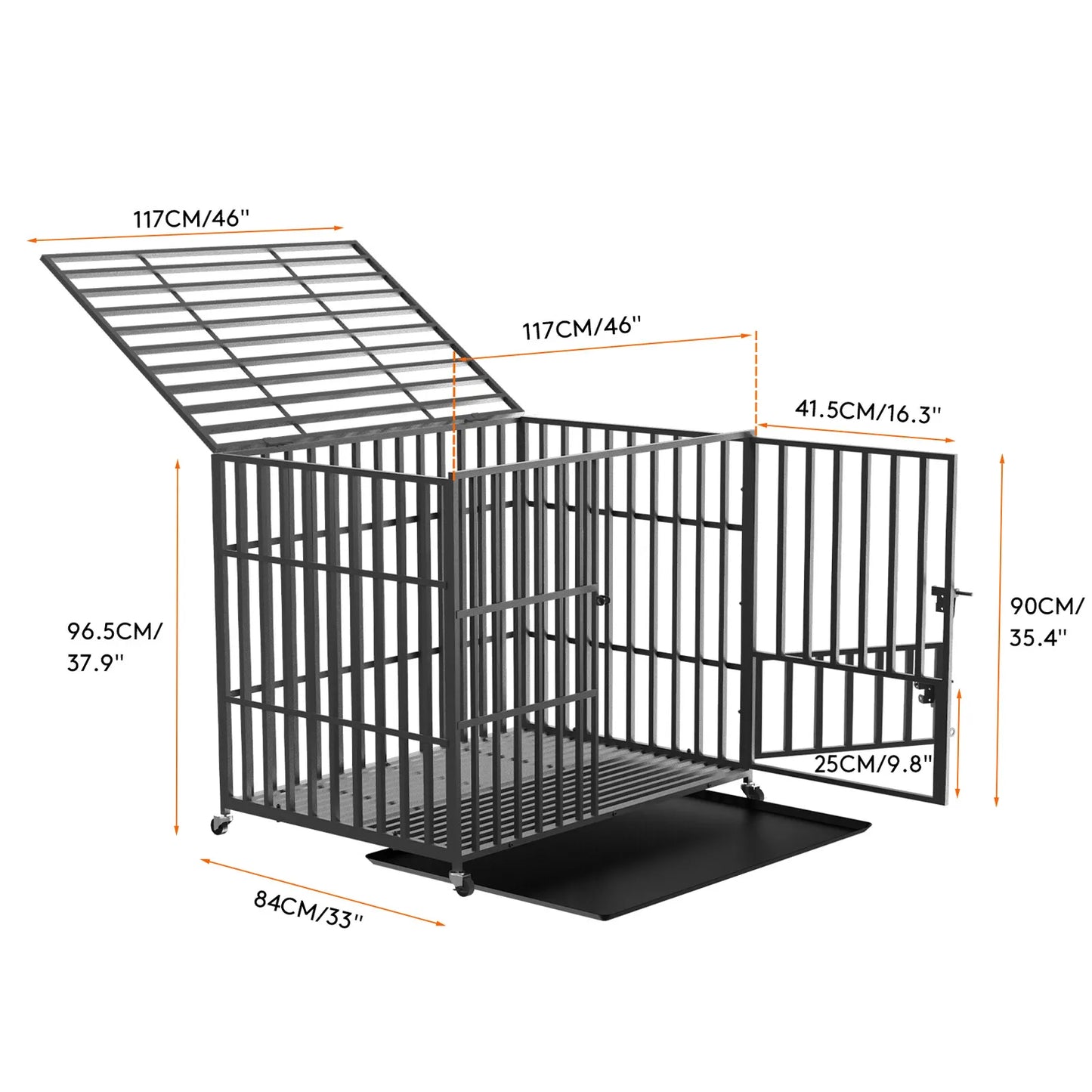 Heavy Duty Pet Dog Cage Strong Metal Crate Kennel Playpen Movable Wheel