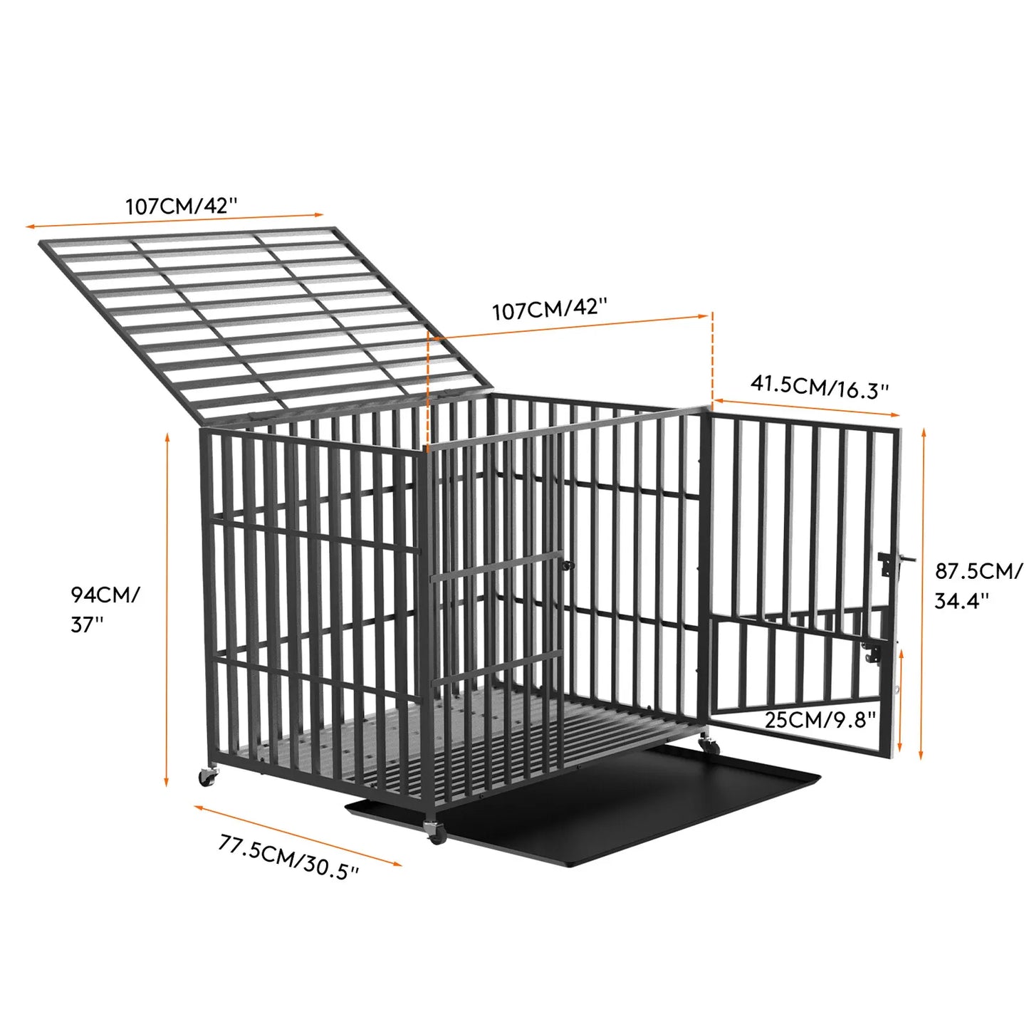 Heavy Duty Pet Dog Cage Strong Metal Crate Kennel Playpen Movable Wheel
