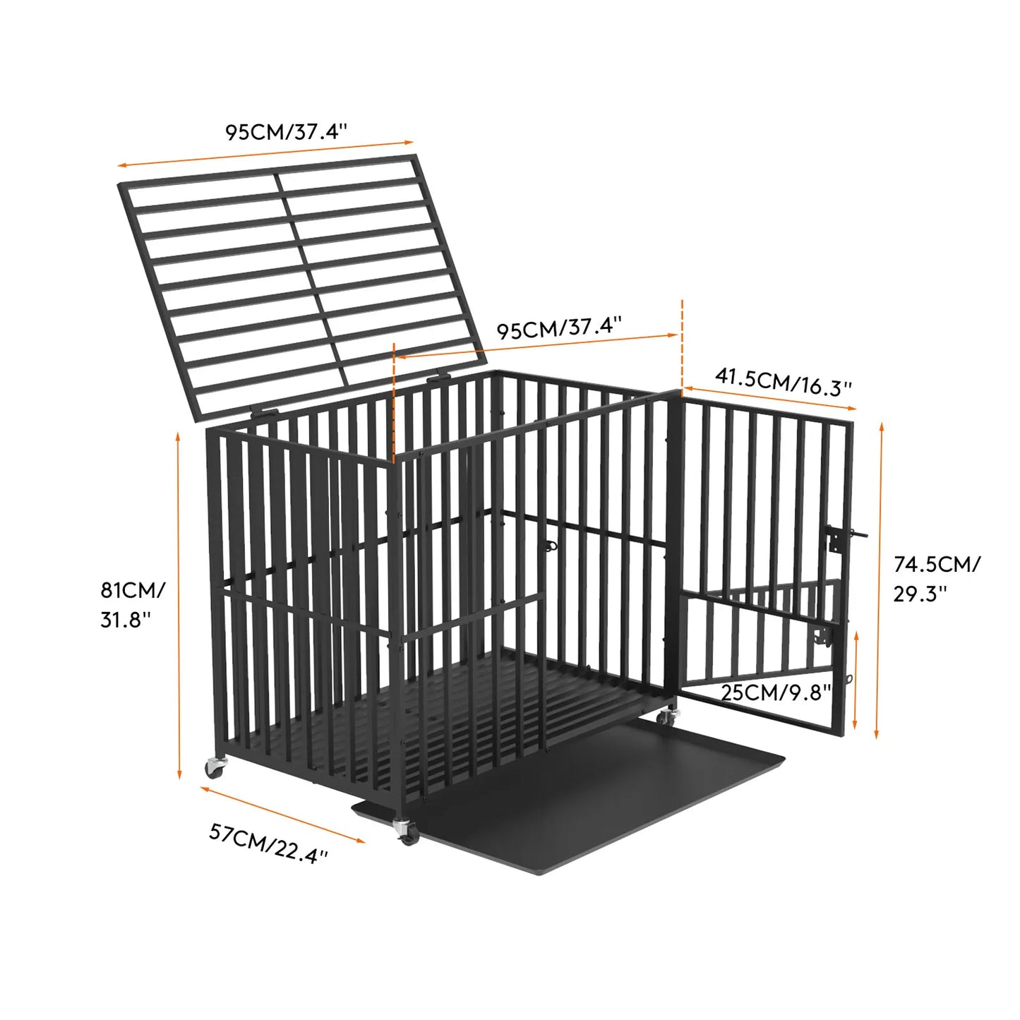 Heavy Duty Pet Dog Cage Strong Metal Crate Kennel Playpen Movable Wheel