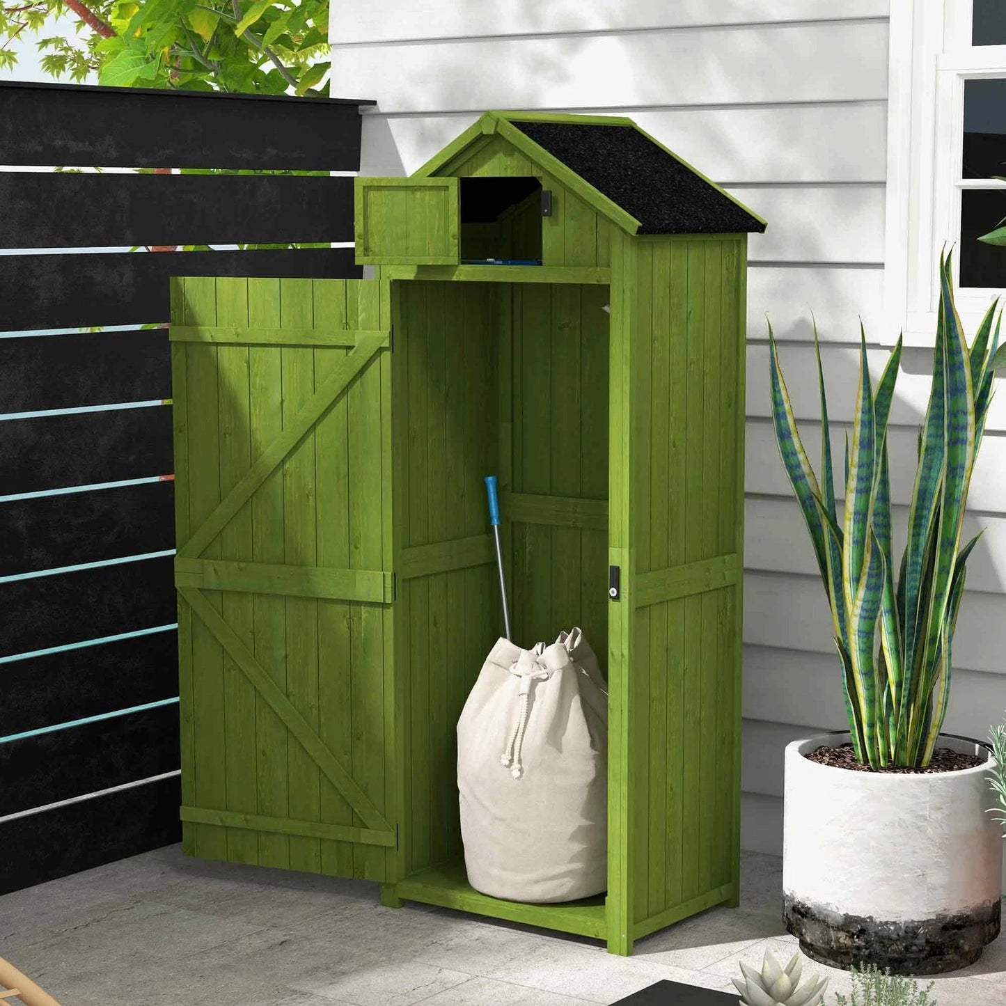 Wooden Garden Storage Shed Tool Storage Box, 77 x 54 x 179 cm, Green