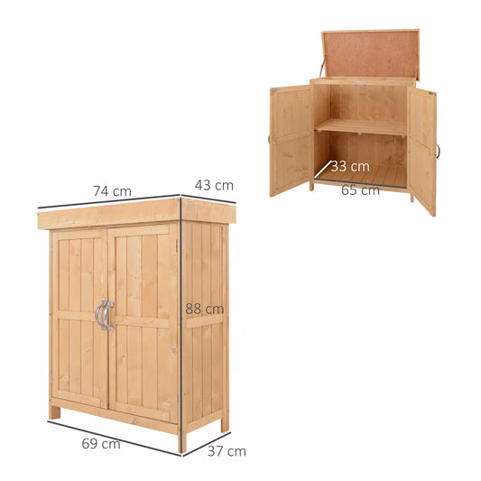 Outdoor Garden Storage Shed Tool Wooden Box w/ Hinged Roof 74x43x88cm, Natural
