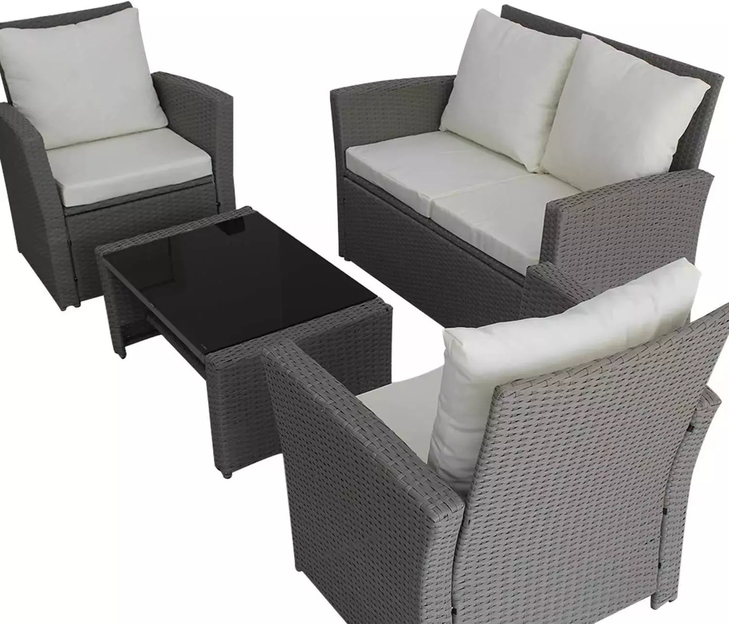 Rattan Garden Furniture Sofa Set Table 2 Arms Chairs & 2 Seater with Table