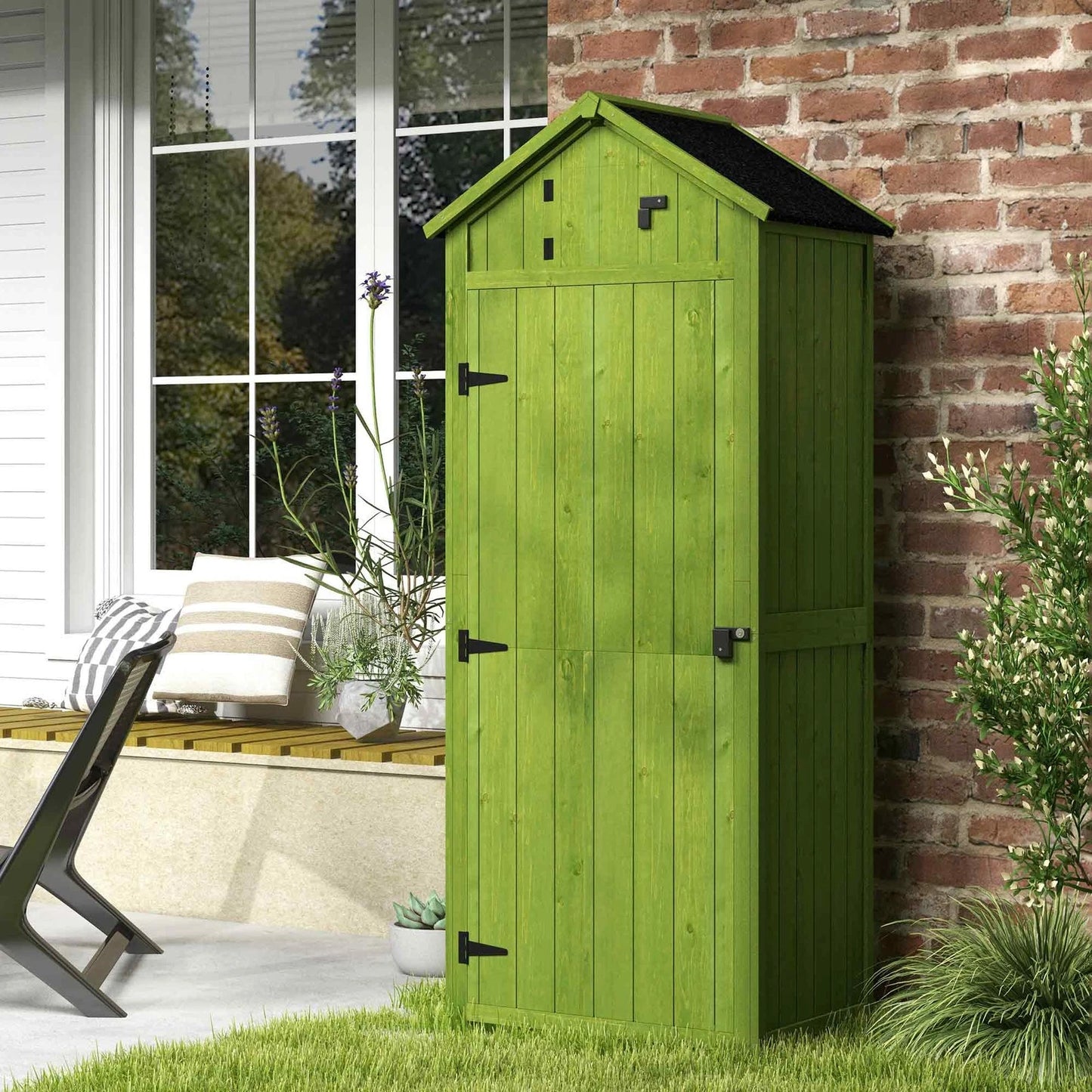Wooden Garden Storage Shed Tool Storage Box, 77 x 54 x 179 cm, Green