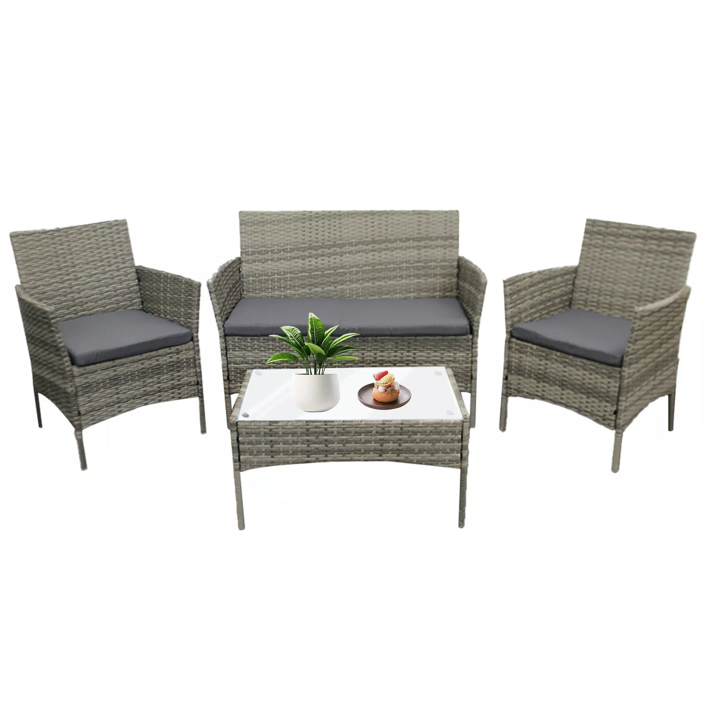 4 Piece Rattan Garden Furniture Set Outdoor Sofa Chairs Table Patio Set