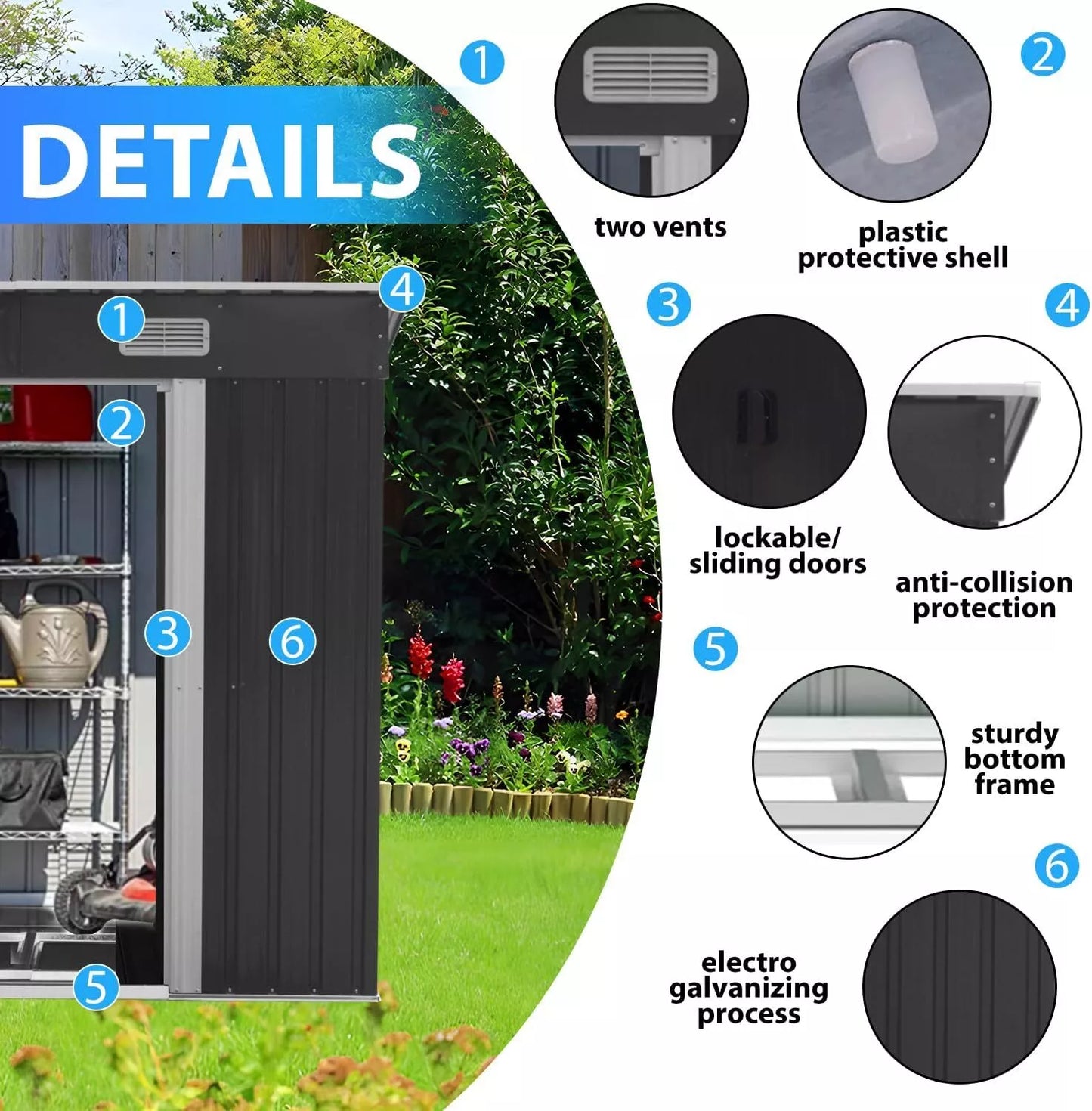 Metal Garden Shed 6 X 4, 6 X 8, 8 X 10ft Garden Storage With BASE FOUNDATION