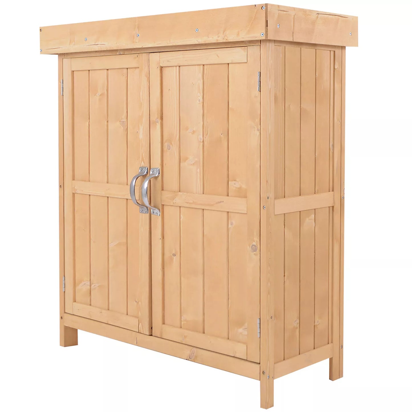Outdoor Garden Storage Shed Tool Wooden Box w/ Hinged Roof 74x43x88cm, Natural