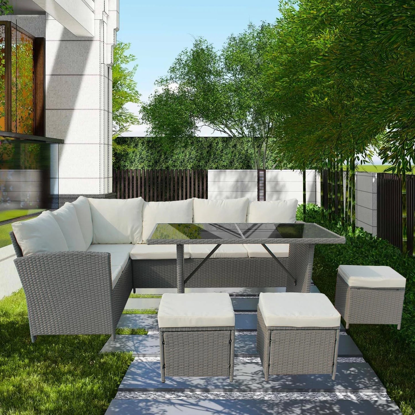 Rattan Garden Furniture 9 Seaters Corner Sofa Dining Table Outdoor Set