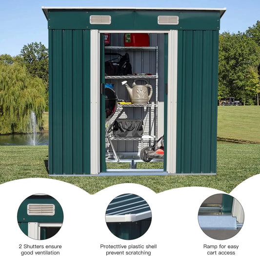 Metal Garden Shed 6 X 4, 6 X 8, 8 X 10ft Garden Storage With BASE FOUNDATION