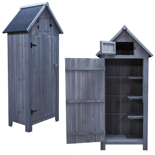 OUTDOOR STORAGE CUPBOARD WOODEN WATERPROOF TOOL BOX APEX ROOF SMALL SHED GARDEN