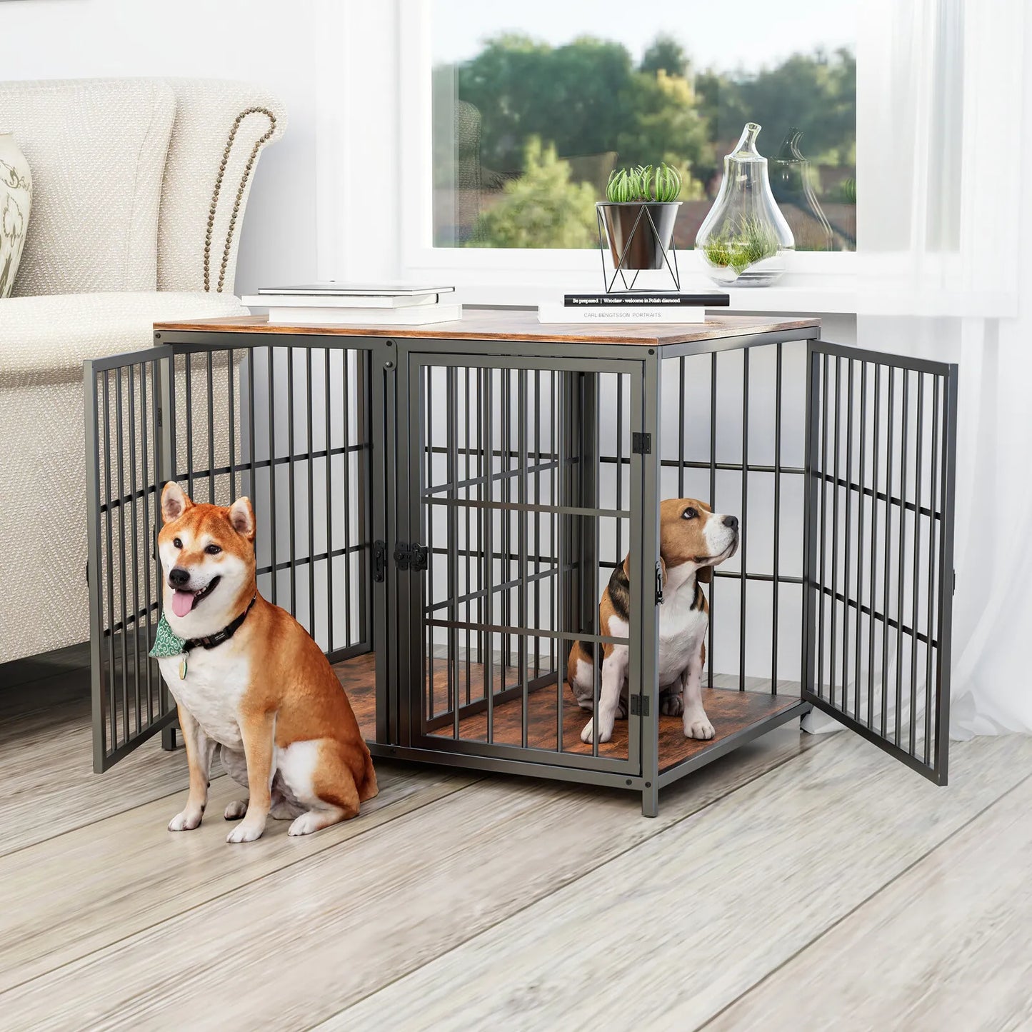 Heavy Duty Wooden Dog Crate Large Cage Puppy Kennel End Table Furniture
