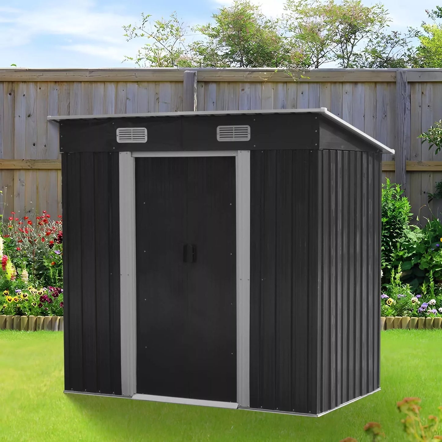 Metal Garden Shed 6 X 4, 6 X 8, 8 X 10ft Garden Storage With BASE FOUNDATION