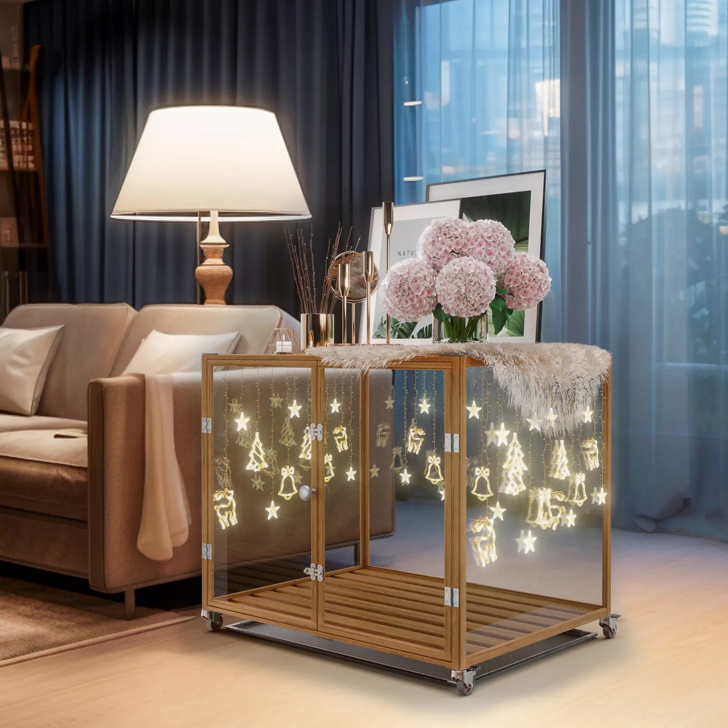 Tempered Glass Dog Cage Clear Puppy Pet Crate Furniture Aluminium Frame