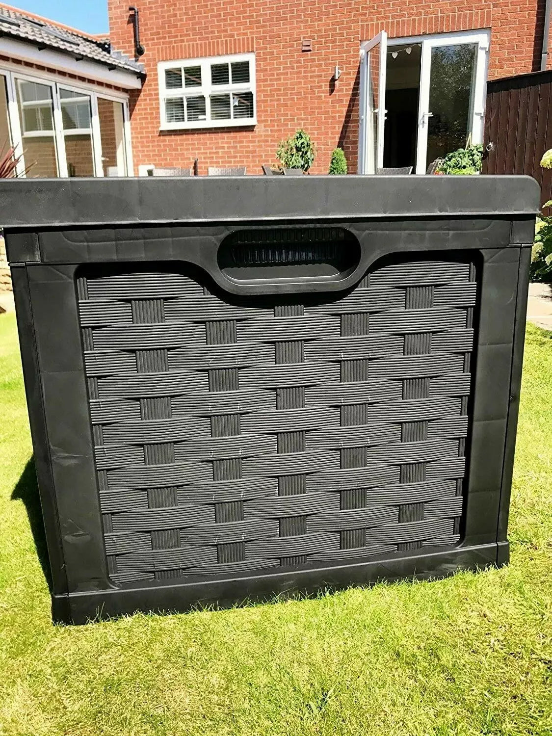 Plastic Garden Storage Box XXL Size 634 Litres Waterproof Sit On Lid Piston Lift