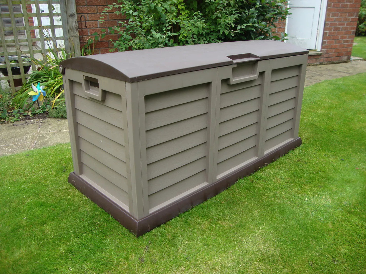 JUMBO XL Brown Garden Storage Utility Cushion Box Shed Plastic Waterproof