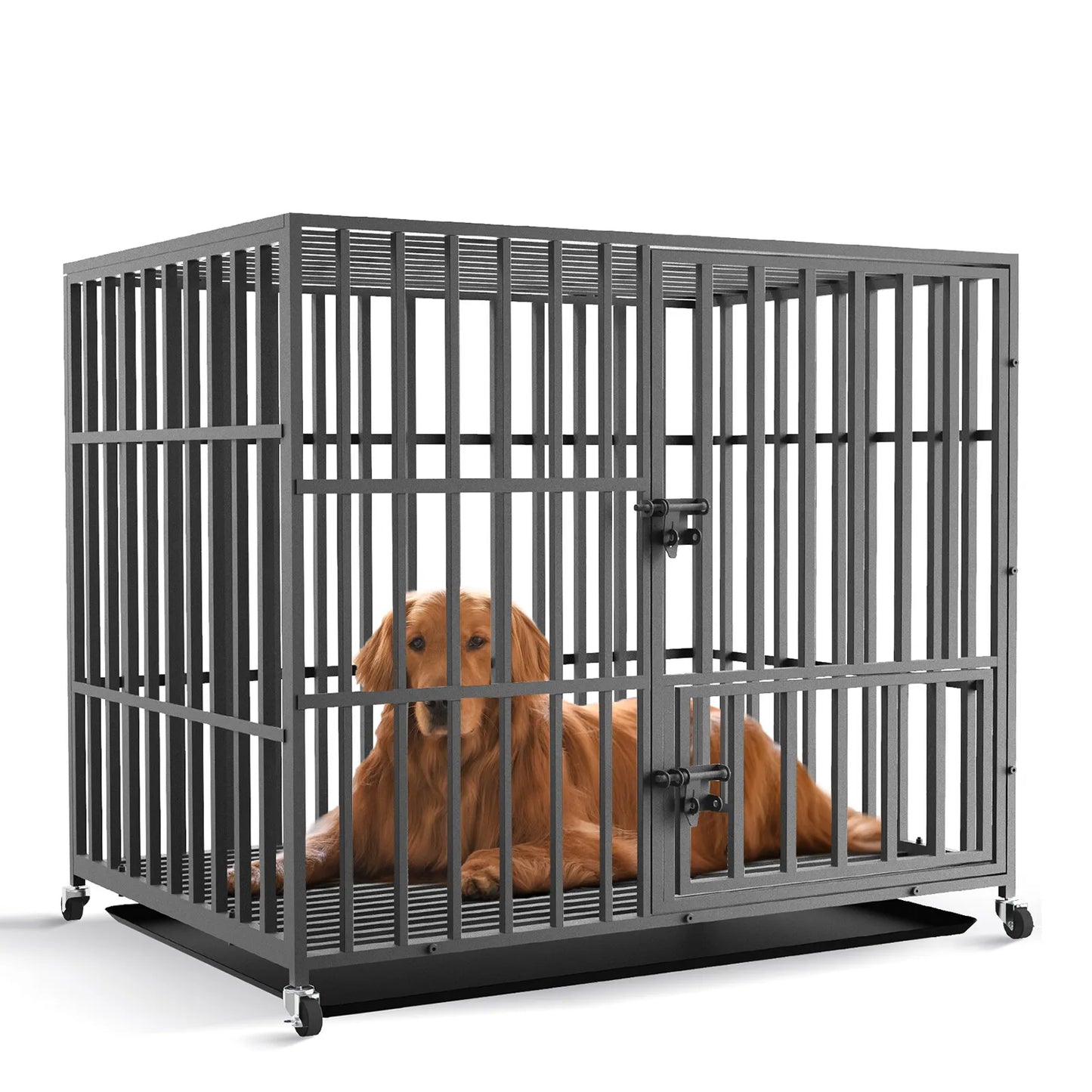 Heavy Duty Pet Dog Cage Strong Metal Crate Kennel Playpen Movable Wheel