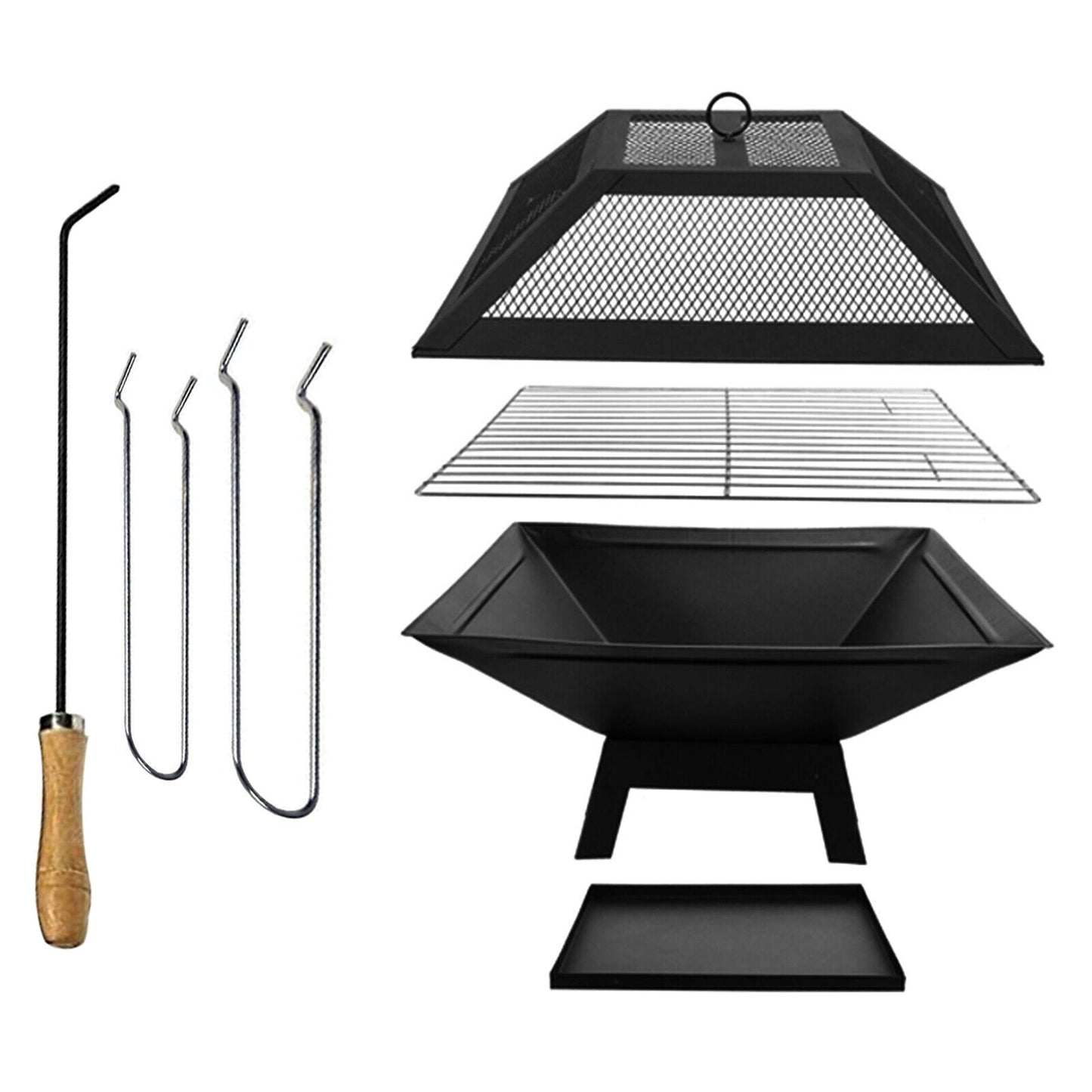 FIRE PIT FIREPIT BRAZIER SQUARE STOVE PATIO HEATER WITH BBQ GRILL OUTDOOR GARDEN