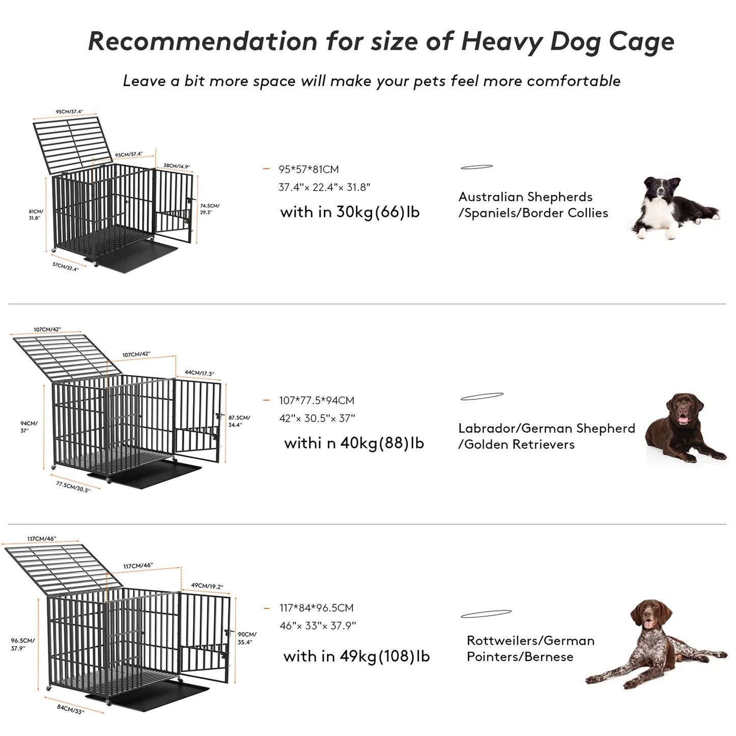 Heavy Duty Pet Dog Cage Strong Metal Crate Kennel Playpen Movable Wheel