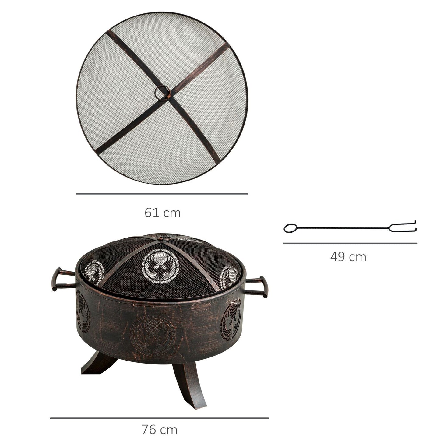 Outdoor Fire Pit Charcoal Log Wood Burner Firebowl with Screen Cover & Poker