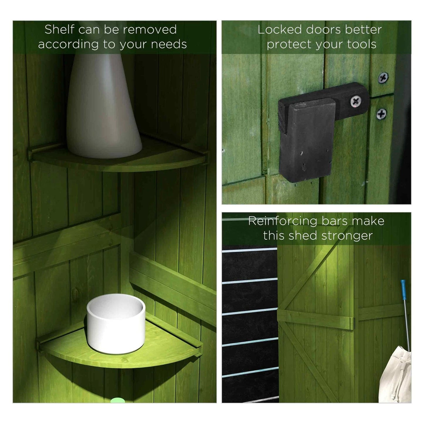 Wooden Garden Storage Shed Tool Storage Box, 77 x 54 x 179 cm, Green