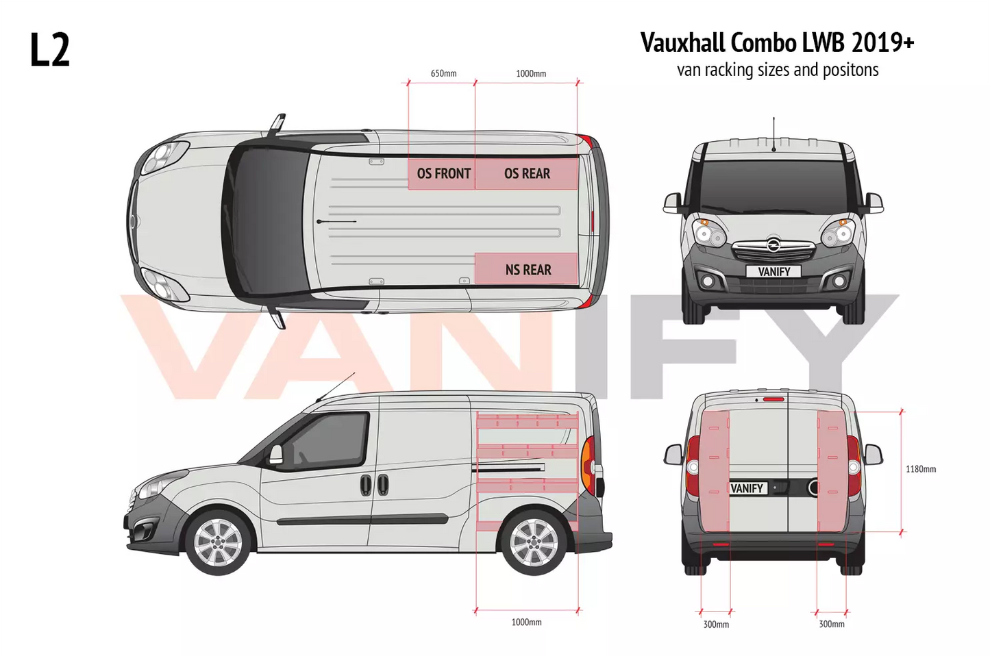 Vauxhall Combo LWB 2019+ Van Racking Tool Storage Organiser Shelving NS Rear