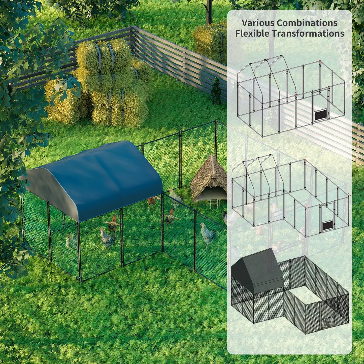 Large Iron Walk-in Chicken Run Coop Cage Hens Rabbit Dogs Ducks Chickens Poultry