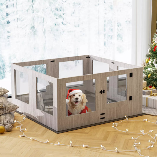 Wooden Dog Whelping Box Pet Puppy Playpen with Waterproof Fertility Pad