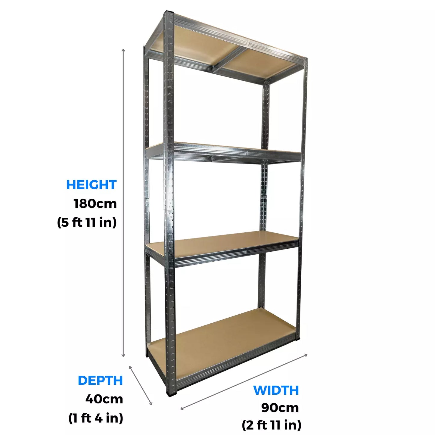 180 x 90 x 40cm (70.8 x 35.4 x 15.7 inches) Galvanised 5 Tier Racking