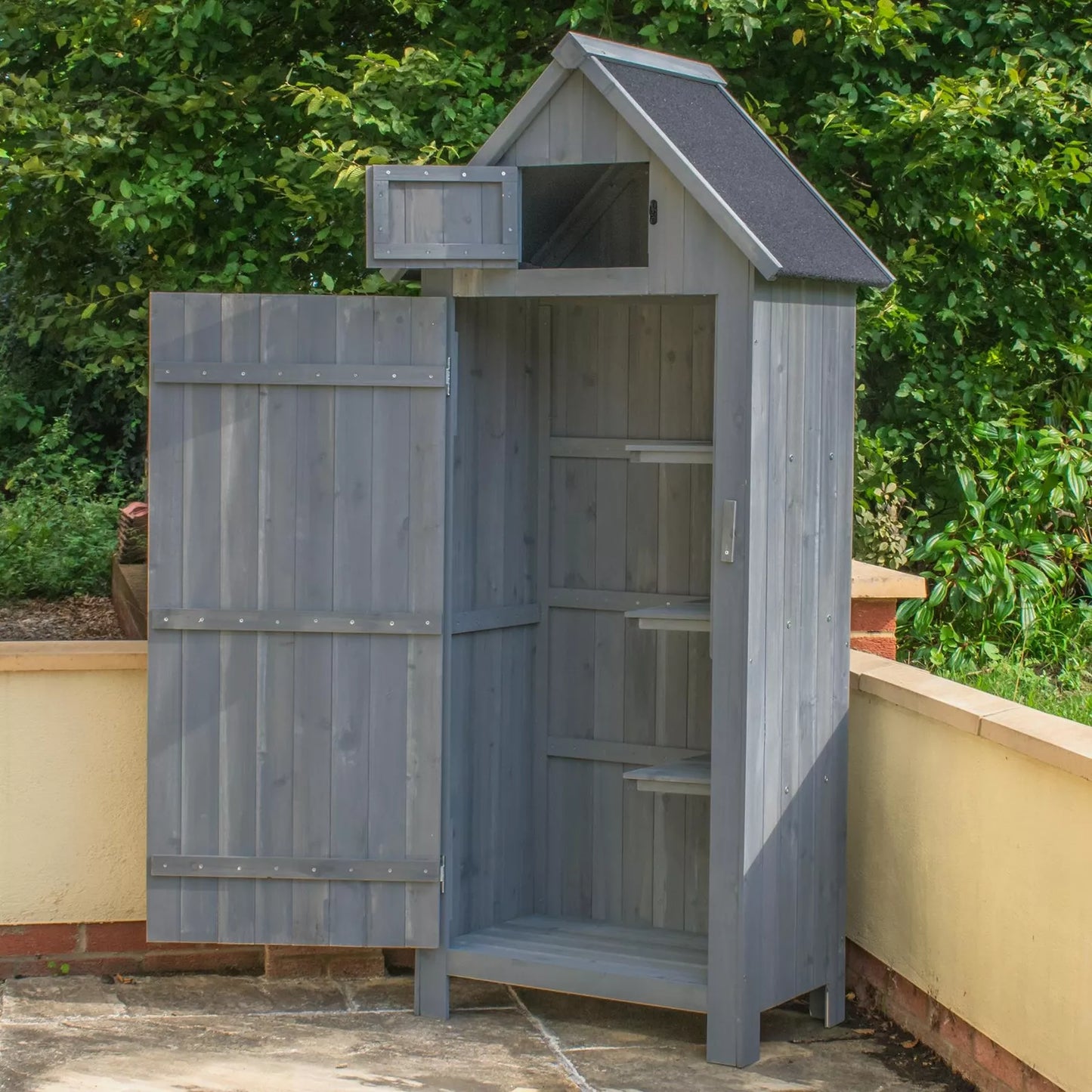 OUTDOOR STORAGE CUPBOARD WOODEN WATERPROOF TOOL BOX APEX ROOF SMALL SHED GARDEN