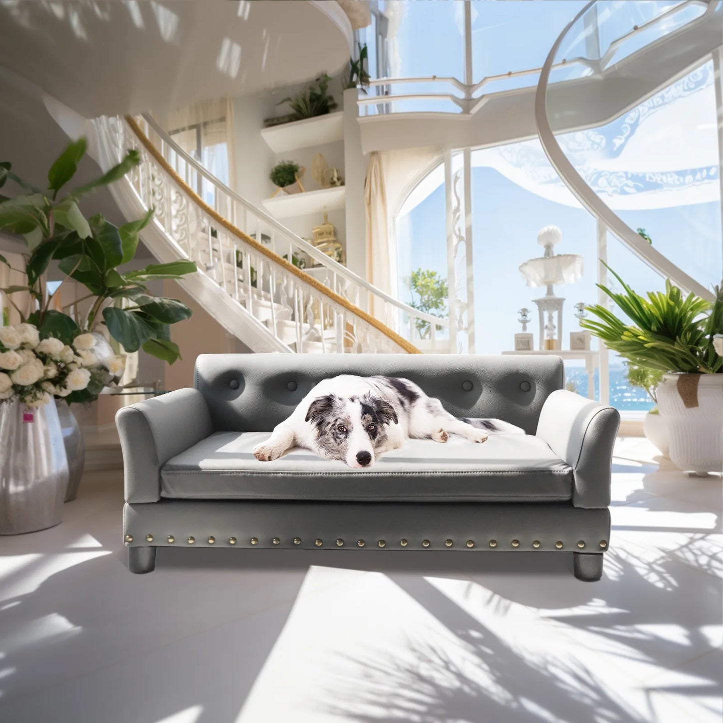 XL Large Elevated Dog Sofa Bed Microfiber Leather Pet Couch Cushion Bed