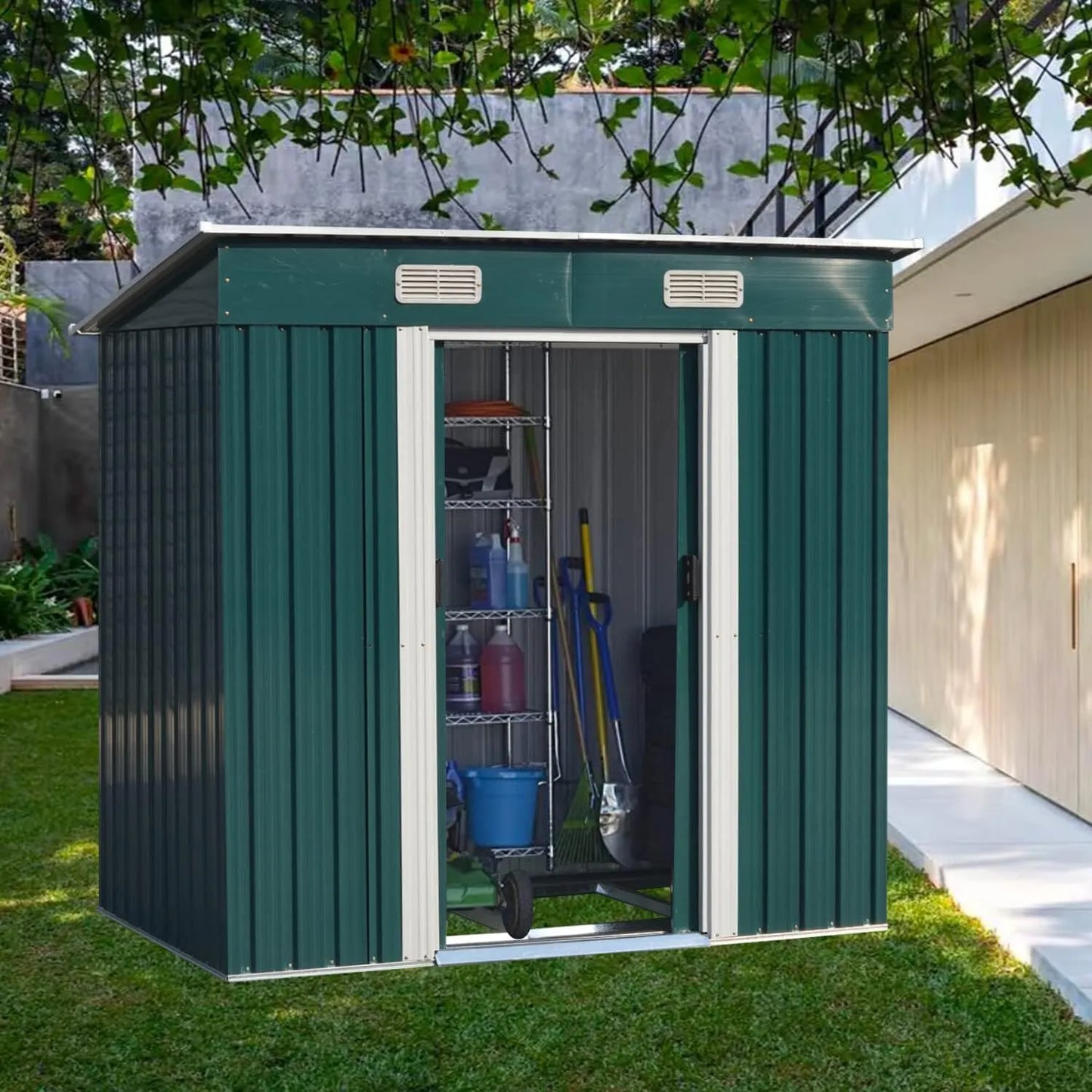 Metal Garden Shed 6 X 4, 6 X 8, 8 X 10ft Garden Storage With BASE FOUNDATION